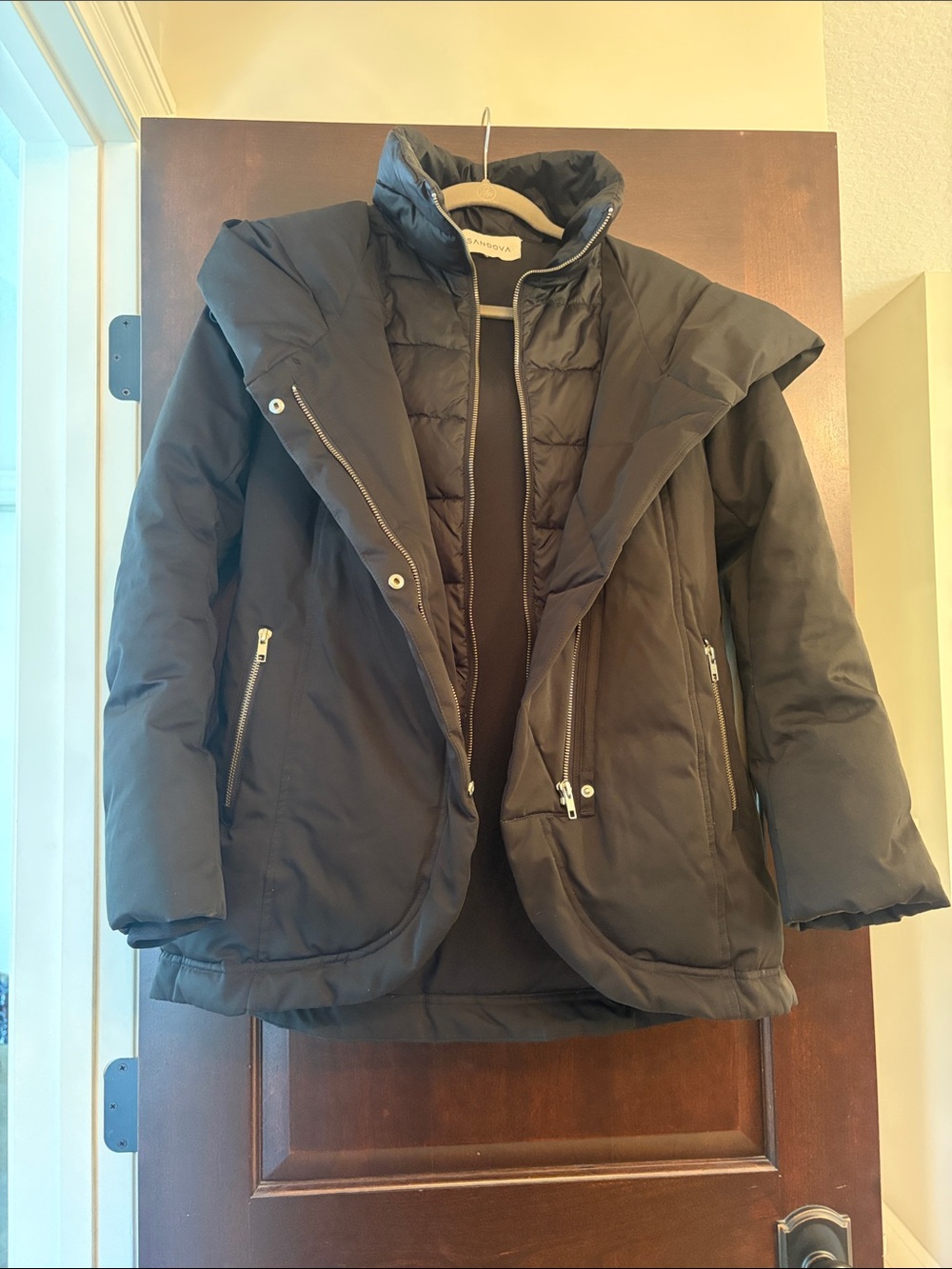 Women’s Black Puffer Jacket with Quilted Inner Layer